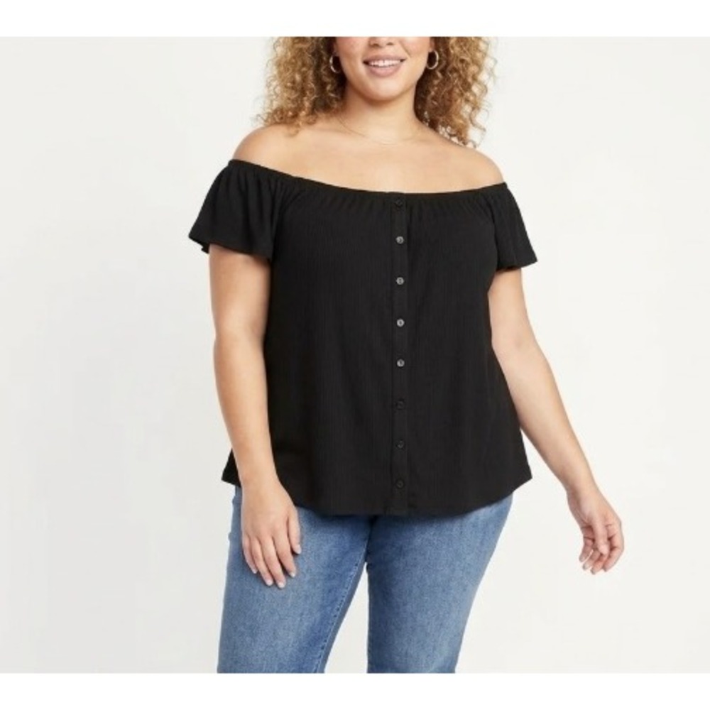 New Torrid Black Short Sleeve Button Off Shoulder Top 6Xβ